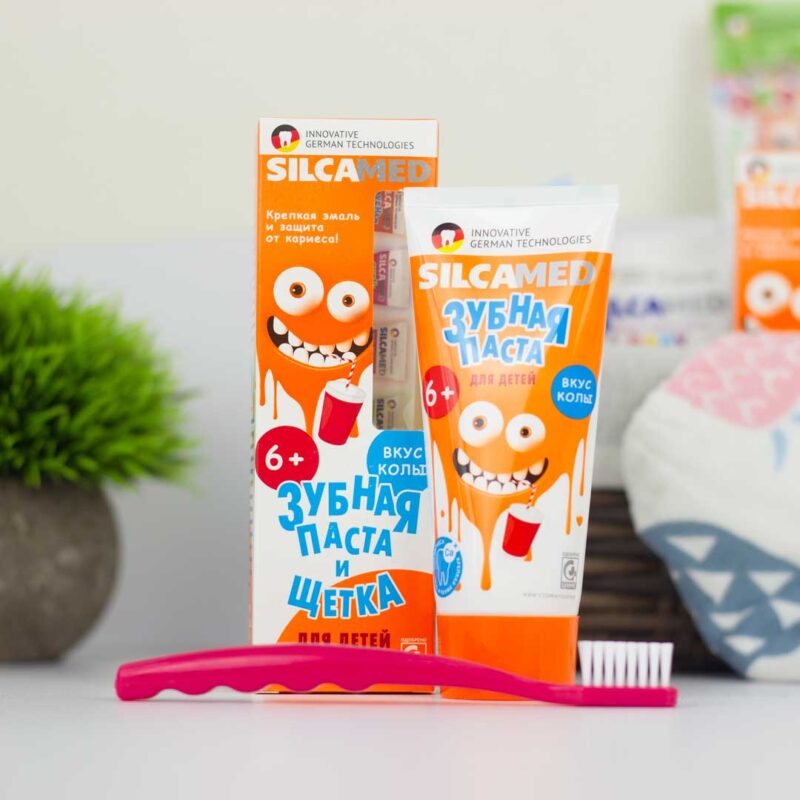 SilcaMed Набор Зубная паста+Зубная щетка для детей со вкусом Колы 6+ лет 1