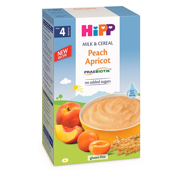 Каша HiPP молочная рисово-кукурузная персиком,абрикосом 250 гр с 4+ мес 1