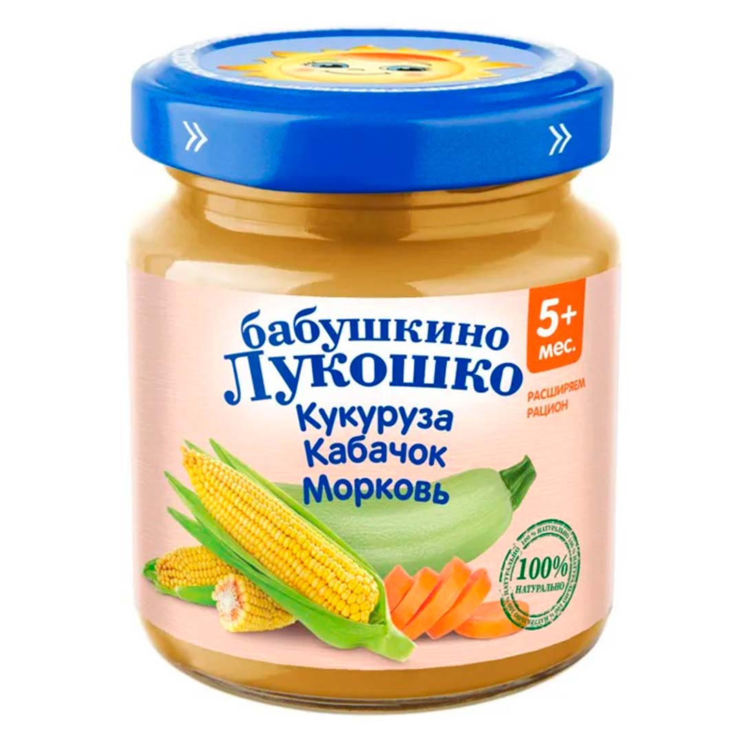 51c79b1efe3334840c7464c6d781a646_030523101026.jpeg Пюре Бабушкино лукошко кукуруза-кабачки-морковь 100г с 5мес+ 1