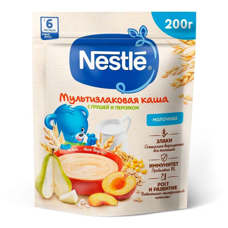 Каша молочная Nestle мультизлаковая груша-персик 200г с 6+ мес 1