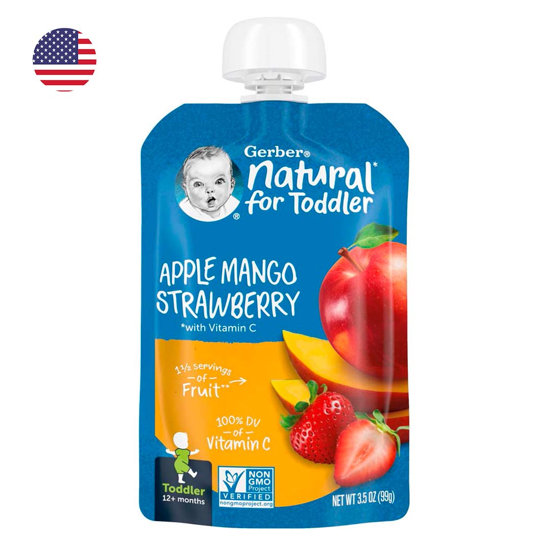 b47fe537f566d05d6d939f1bced22898_030423112407.jpeg Пюре Gerber Natural for Baby яблоко манго клубника с 12+ мес 99 гр 1
