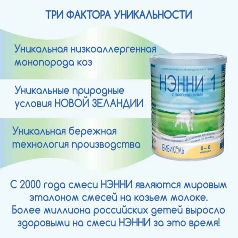 Молочная смесь Нэнни 1 с пребиотиками на основе козьего молока 400 гр. 0-6 мес. 3