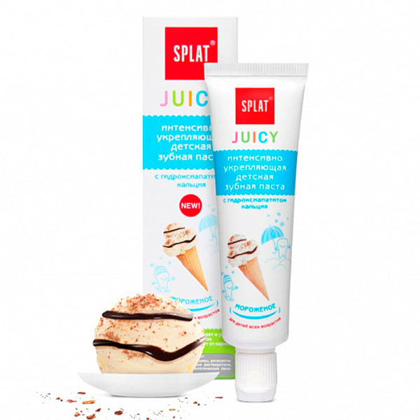 Детская укрепляющая зубная паста Splat Juicy Ice Мороженое с гидроксиапатитом 35 мл 1