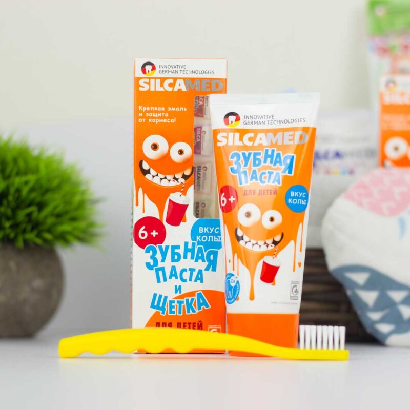SilcaMed Набор Зубная паста+Зубная щетка для детей со вкусом Колы 6+ лет 1
