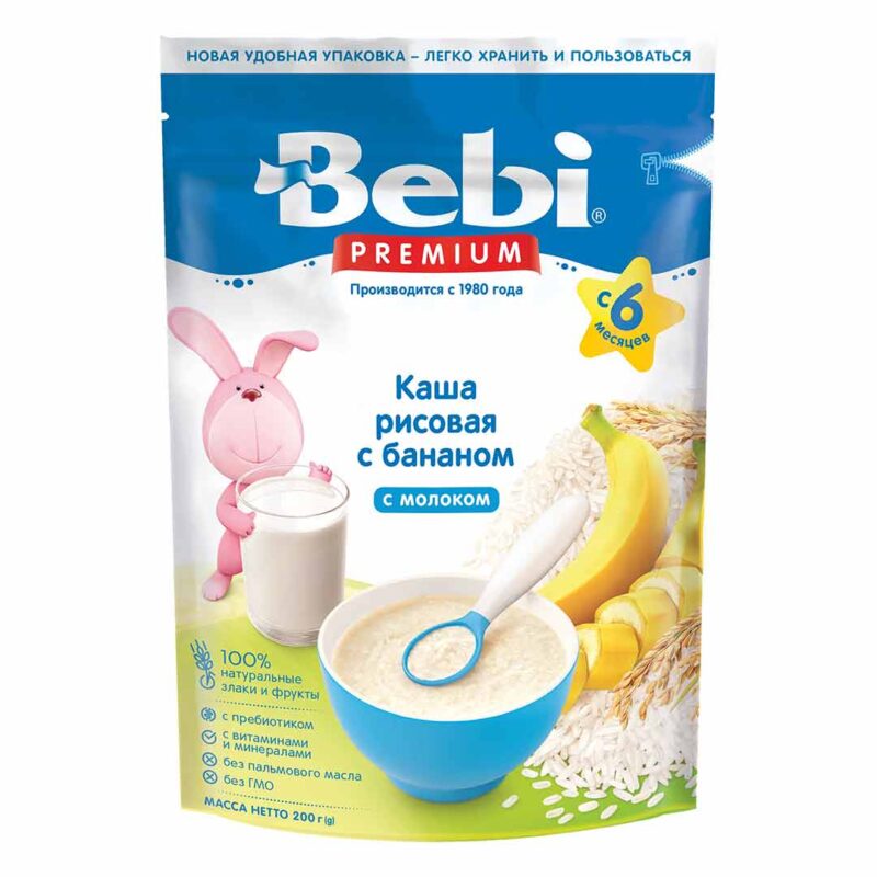 Каша BEBI Premium молочная рисовая с бананом 200 гр с 6+ мес 1