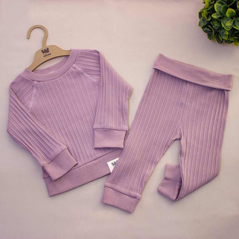 Комплект 2ка Wowo Однотонный в полоску кофта + штаны Фиолетовый 1
