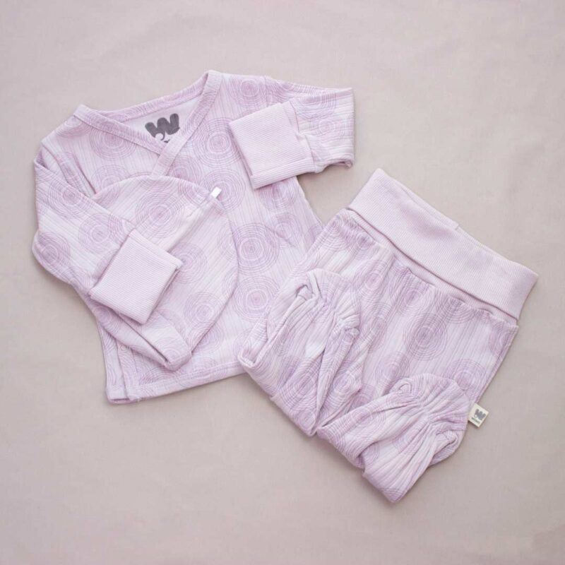 Комплект 3ка Wowo Однотонный в полоску с кружками кофта + штаны + шапочка Фиолетовый 1