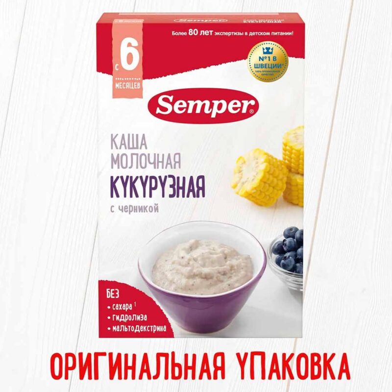 Каша Semper молочная кукуруза черника 180 гр 6+ мес 1