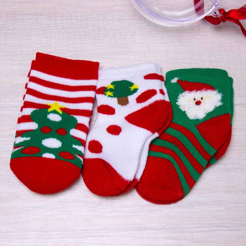 Набор новогодних носков в игрушке Defne Baby 3 пары Елочка Санта Горошек 1