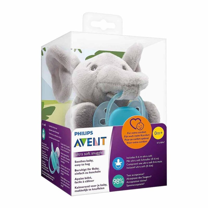 Philips Avent Ultra soft snuggle Плюшевая игрушка с соской 0+ слон 1