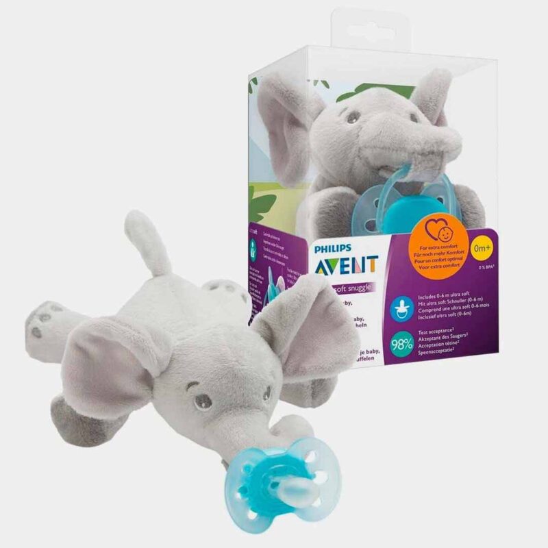 Philips Avent Ultra soft snuggle Плюшевая игрушка с соской 0+ слон 8
