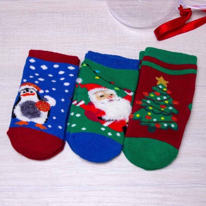 Набор новогодних носков в игрушке Defne Baby 3 пары Елочка Санта Пингвин 1