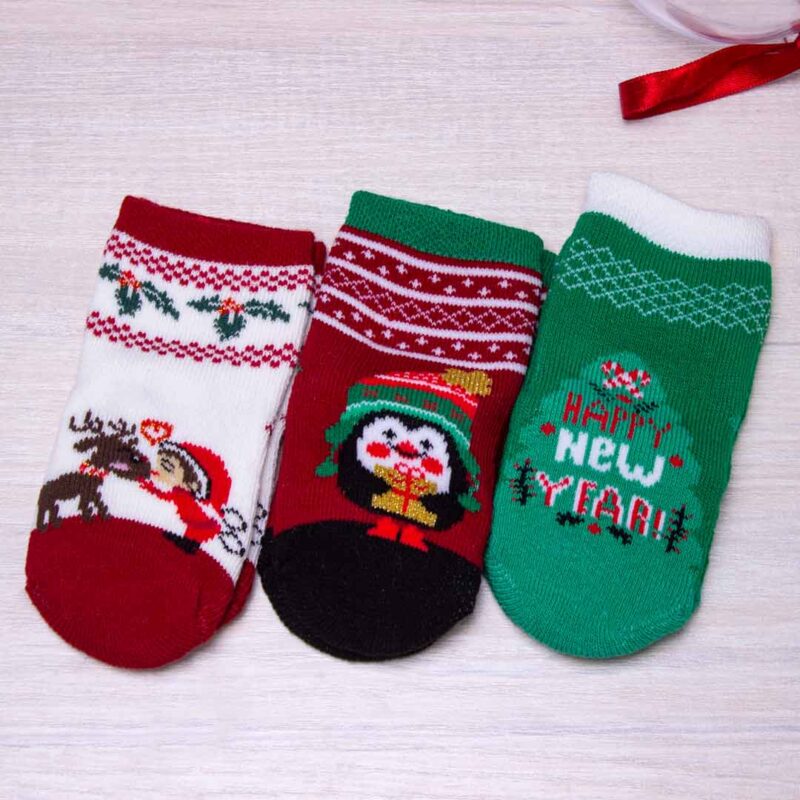 Набор новогодних носков в игрушке Defne Baby 3 пары Пингвин Олень Елочка 1