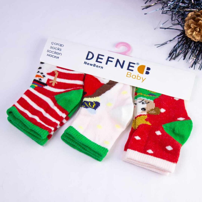 Набор новогодних носков Defne Baby 3 пары Снеговик Хомяк Ежик 1