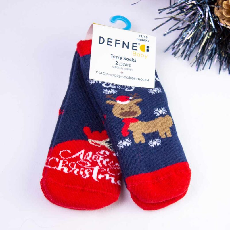 Набор новогодних махровых носков Defne Baby 2 пары Олень Merry Cristmas 1