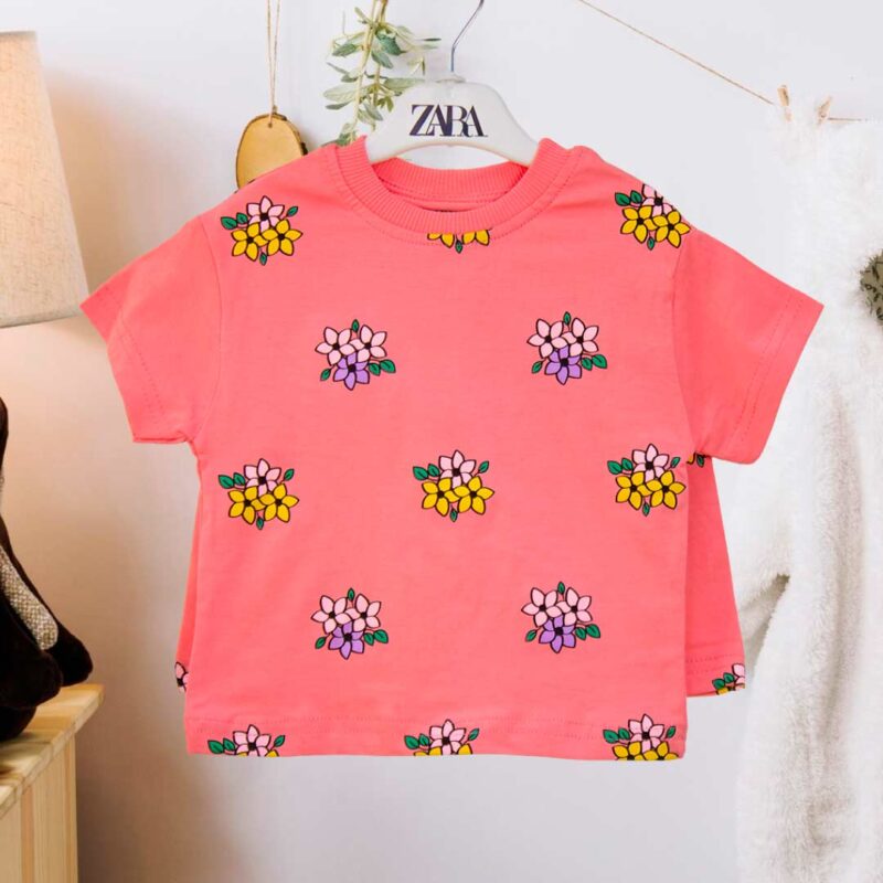 Комплект 2ка ZARA Цветочки футболка + шорты Темно-розовый 1