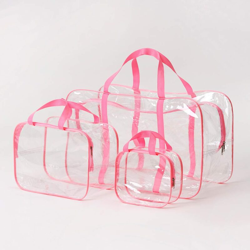 Прозрачная сумка в роддом комплект 3шт розовая 1