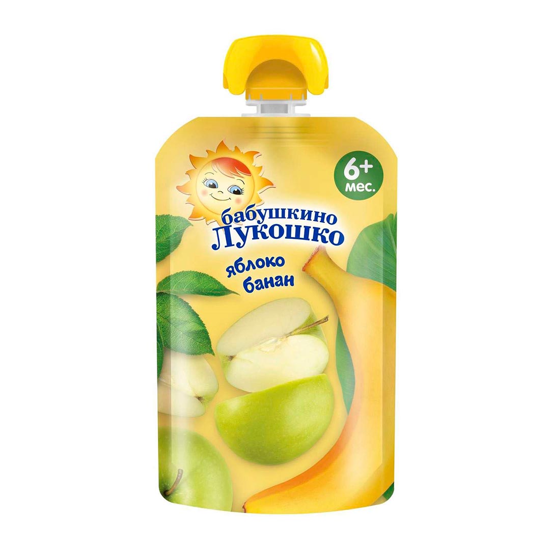 2fa85b71b5e04a6ebeff714bf471dbd7_042924145420.jpeg Пюре Бабушкино лукошко яблоко-банан пауч 90г с 6мес+ 1