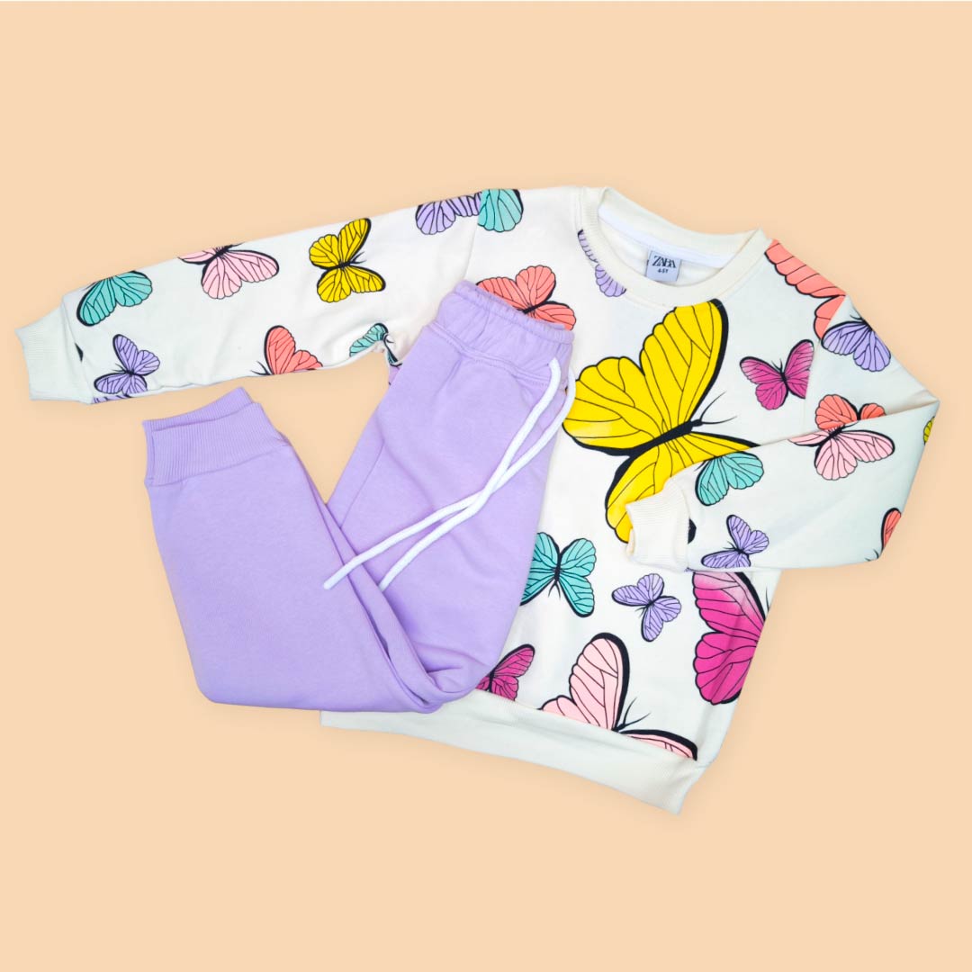 336adf9fee428238b138c584b904158f_100224182011.jpeg Комплект 2ка ZARA Бабочки свитшот + штаны Сиреневый 1