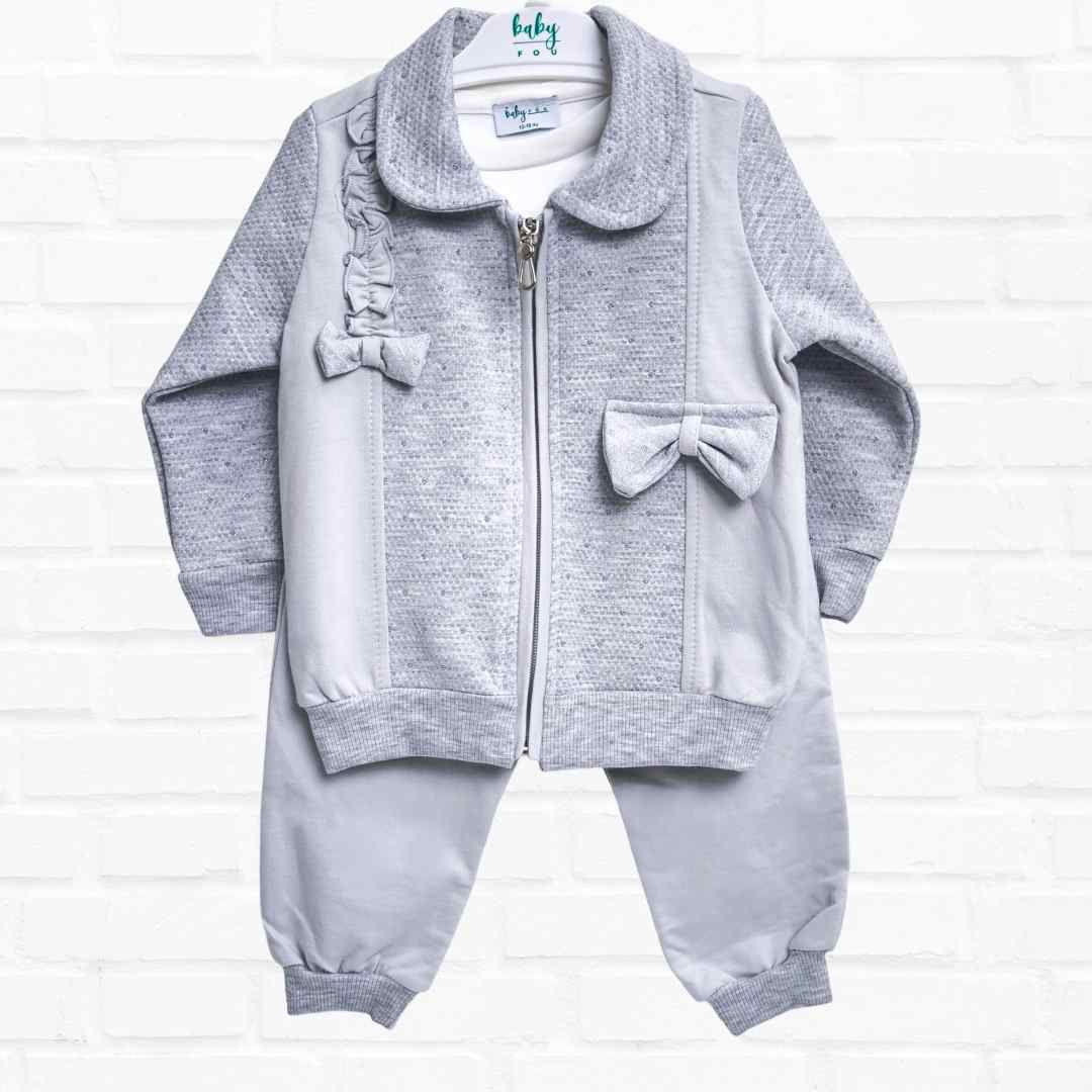 e9e3ddbf3d5298502b3b145fa2f3f340_012725121311.jpeg Комплект 3ка Baby fou свитшот + штаны + толстовка на молнии бантики Серый 1