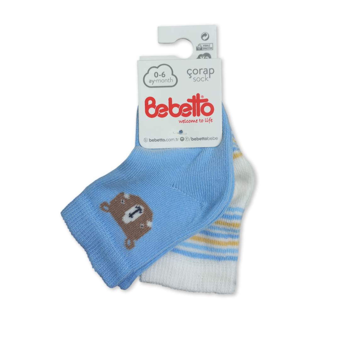 3119a9506b94cfe60f0e1c294ccb435f_041625154957.jpeg Набор носков Bebetto 2 пары Мишка Голубой, белый 1