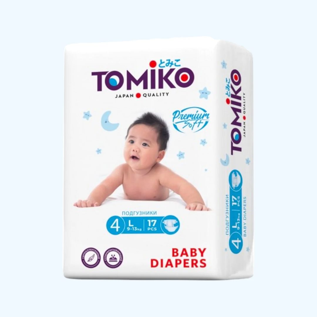 1b7ac19d658ac22dd0cc9058ad0ba651_070925133005.jpeg Подгузники Tomiko Premium 4 L (9-13 кг) 17 шт 1
