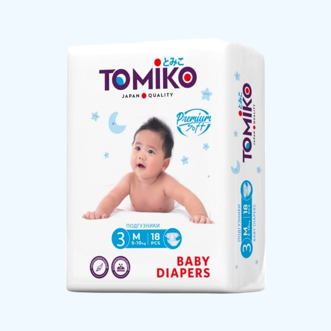 da29dc89d0a5d828eb8544d3e106dea7_070925133120.jpeg Подгузники Tomiko Premium 3 M (5-10 кг) 18 шт 1