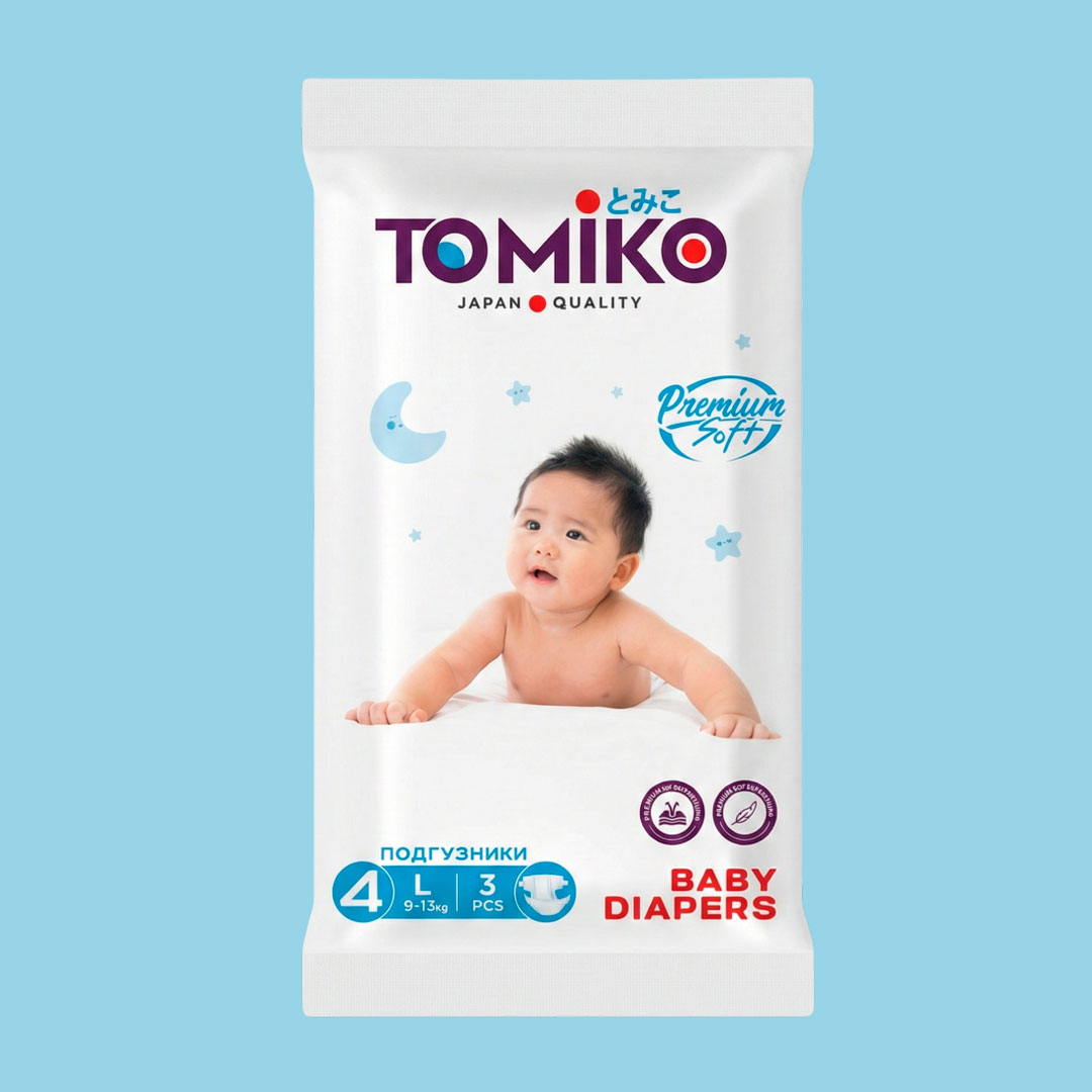 bcbeee1cccbfb4e672d1cfdaa8ed276c_021526192835.jpeg Подгузники Tomiko Premium 4 L (9-13 кг) 3 шт 1
