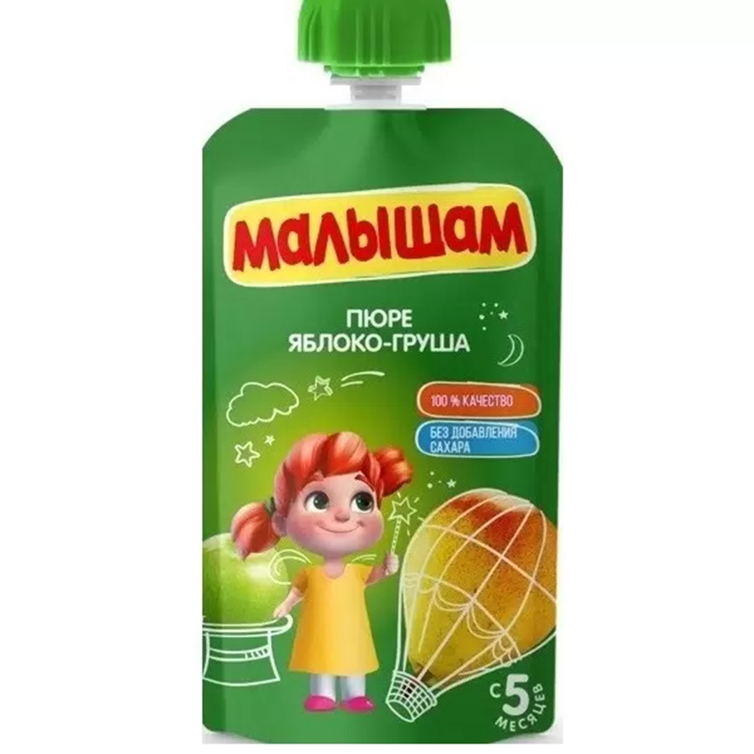 467ee1174284ff0c2b569e8efba21445_081126115421.jpeg Пюре Малышам яблоко груша пауч 180 гр 5+ мес 1