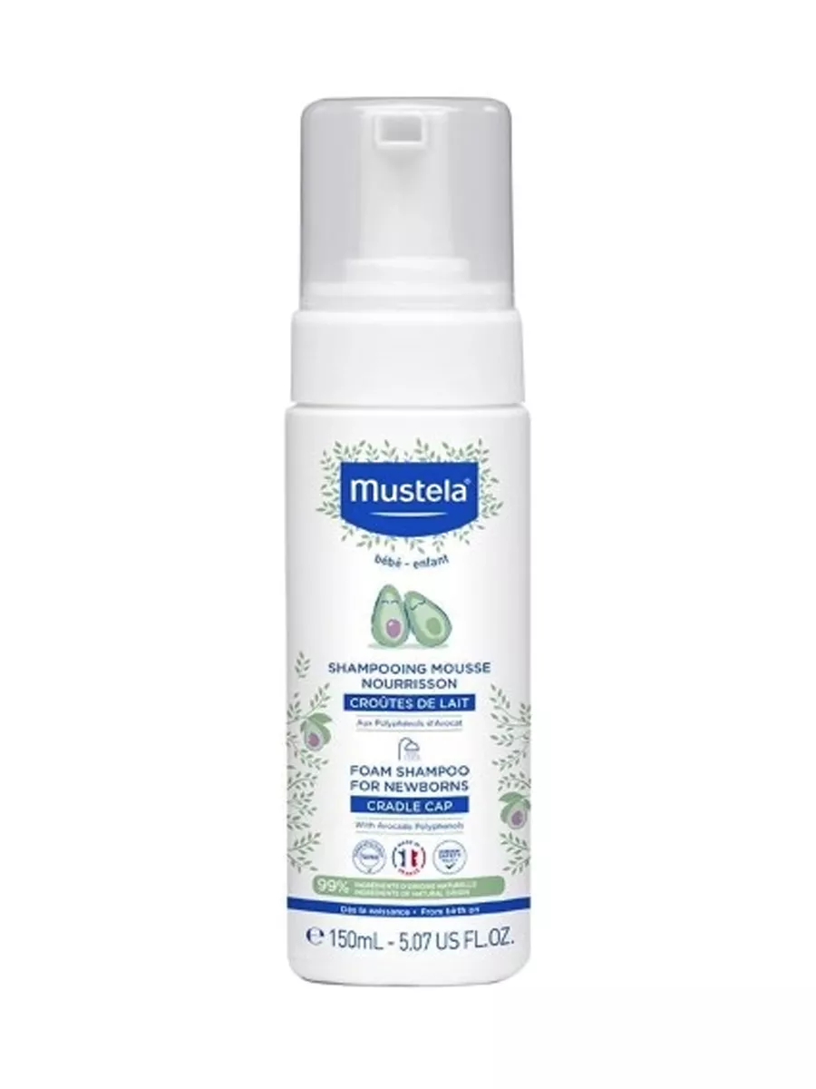 8266e4bfeda1bd42d8f9794eb4ea0a13_080526165655.png Пенка-шампунь Mustela для новорожденных от "молочных корочек",150 мл 1