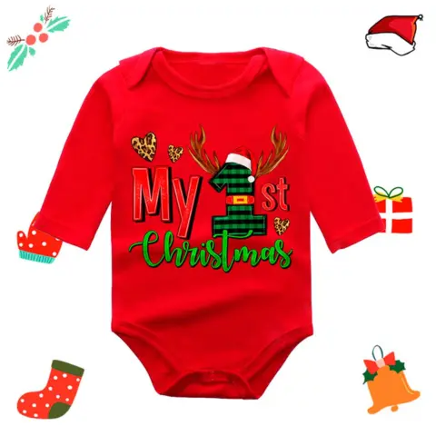 Фото Боди новогодний с длинным рукавом сердечки first christmas