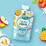 Десерт ФрутоНяня яблоко, персик, маракуйя с молоком и сахаром 90г пауч 7+ мес