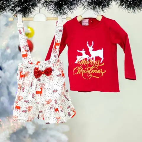 Фото Детский комплект 2ка My bella Christmas Two deers футболка с длинным рукавом+юбка