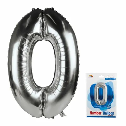 Фото Фольгированный воздушный шар в виде цифры 0 Number Ballon Серебристый