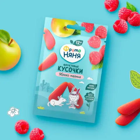 Фото Фруктовые кусочки ФрутоНяня из яблок и малины 12+ мес 15 гр