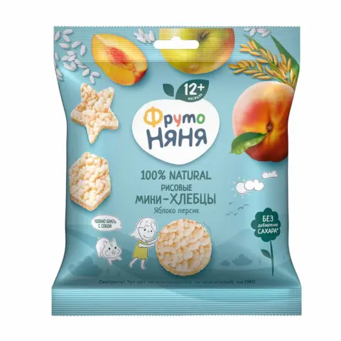 Фото ФрутоНяня Мини хлебцы рисовые с яблоком и персиком 30 г 12+ мес
