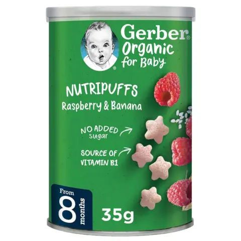 Фото Gerber Organic Nutripuffs Banana rasberry 12+ мес 35 гр