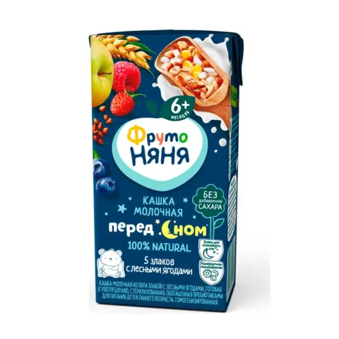 Фото Кашка ФрутоНяня Перед сном молочная 5 злаков с лесными ягодами 6+ мес