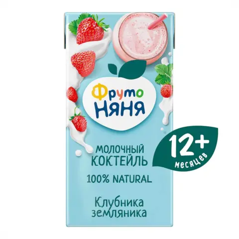 Фото Коктейль ФрутоНяня молочный клубнично-земляничный 200 мл 12+ месяцев