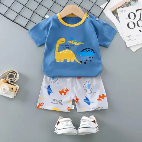 Фото Комплект 2ка Футболка + шорты Dinosaur family Синий