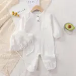 Комплект 2ка Муслиновый Слип + шапочка 3 пуговицы Белый — 4