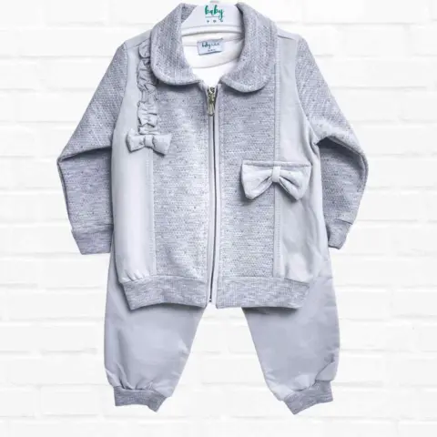 Фото Комплект 3ка Baby fou свитшот + штаны + толстовка на молнии бантики Серый