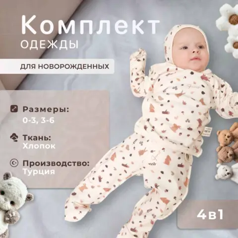 Фото Комплект 4ка Я родился forest заяц