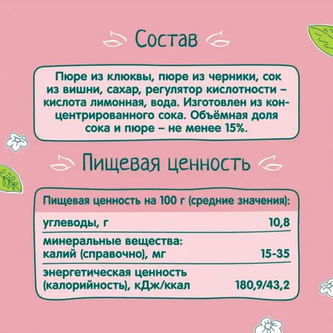 Фото Морс ФрутоНяня из клюквы, черники и вишни, 200 мл, с 5+ мес