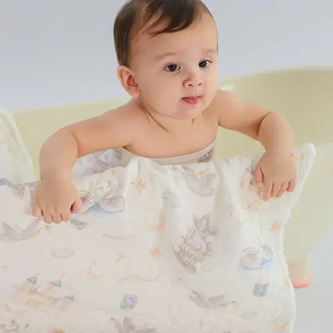 Фото Муслиновая пеленка полотенце с салфеткой Baby bathtowel Ангел в небе