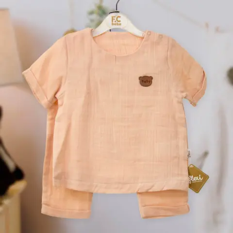 Фото Муслиновый комплект 2ка flexi Мишка baby майка + штаны Бежевый