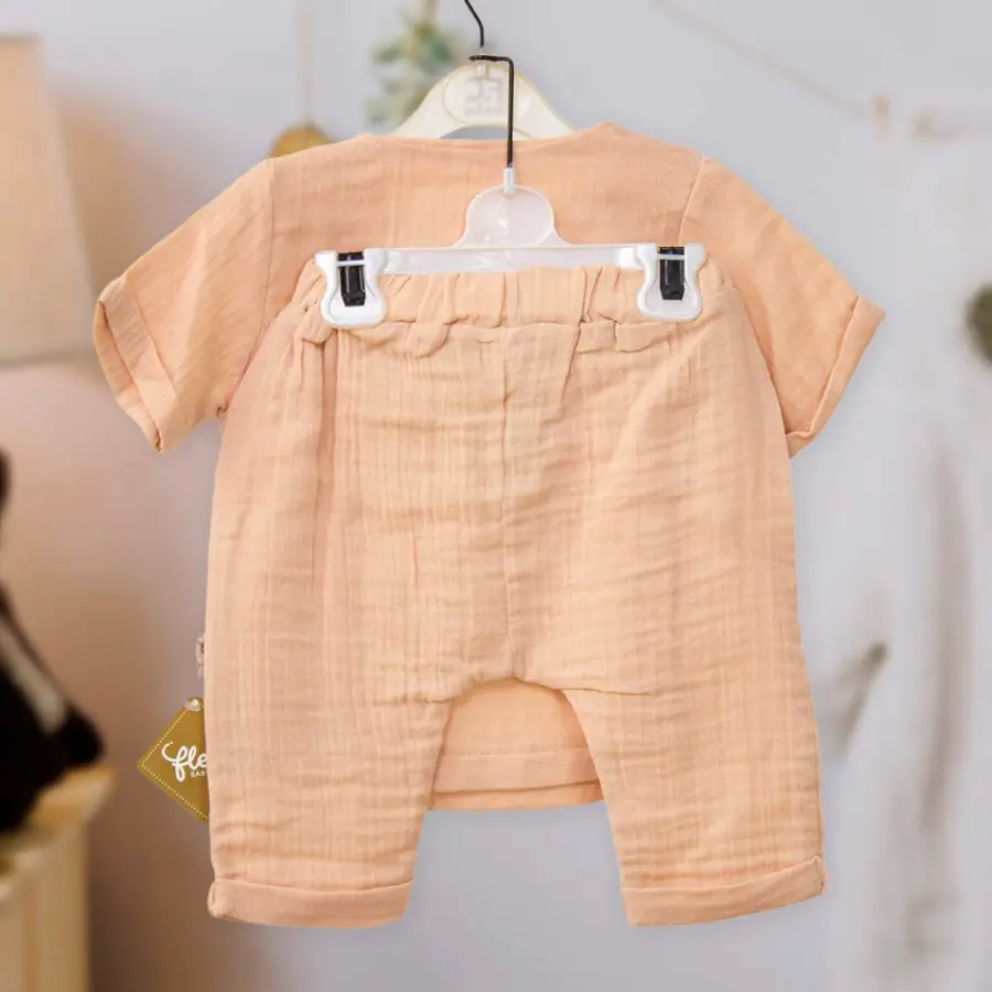 Муслиновый комплект 2ка flexi Мишка baby майка + штаны Бежевый — 2