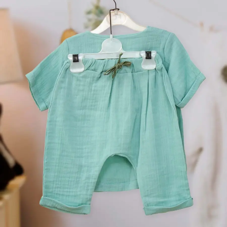 Муслиновый комплект 2ка flexi Мишка baby майка + штаны Ментоловый — 3