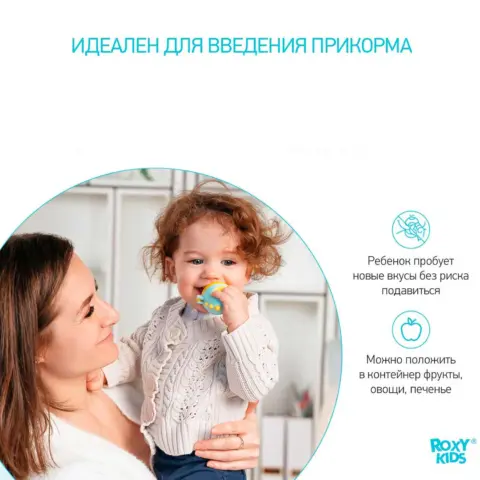 Фото Ниблер для прикорма ROXY-KIDS с силиконовой сеточкой dino с 6+ мес