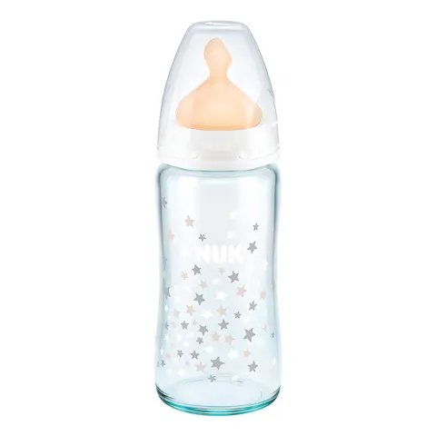 Фото NUK Стеклянная бутылочка First Choice+ 240 мл 0-6 мес Латекс Звезды